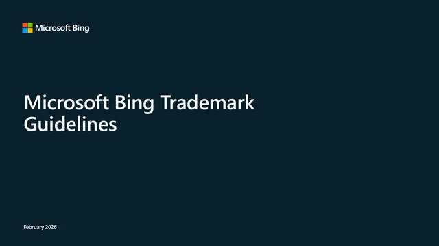 Microsoft Bing trademark guidelines cover, corporate-clean, minimal, dark