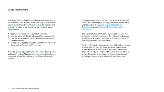 Usage requirements text page, corporate-clean, minimal, light