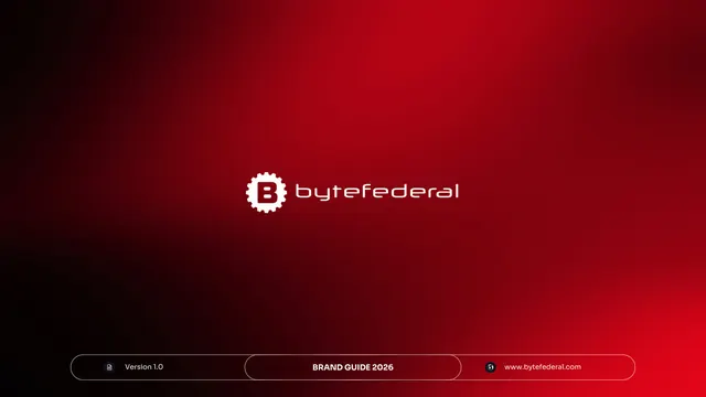 Byte Federal closing slide, gradient-heavy, dark-mode, vibrant