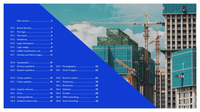 CIBSE Brand Guidelines - Contents, corporate-clean, minimal, vibrant