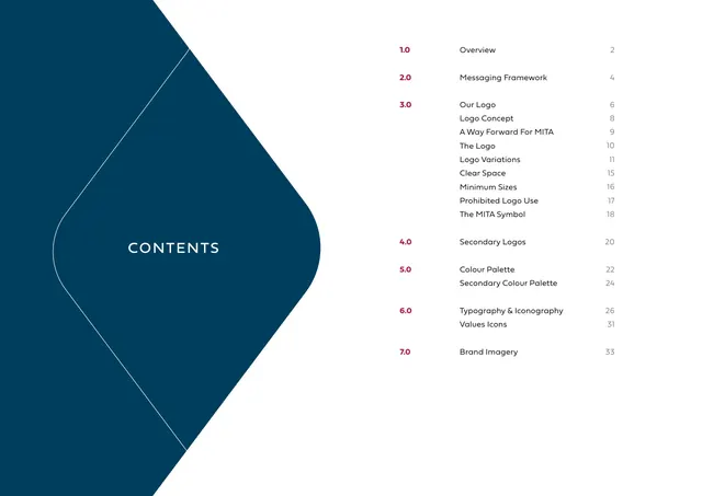 Contents page, minimal, corporate-clean, light