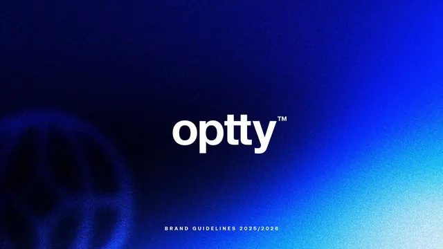 Optty cover, logotype on grainy blue gradient, minimal, gradient-heavy, dark