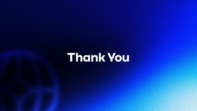 Thank You closing page, minimal, gradient-heavy, dark