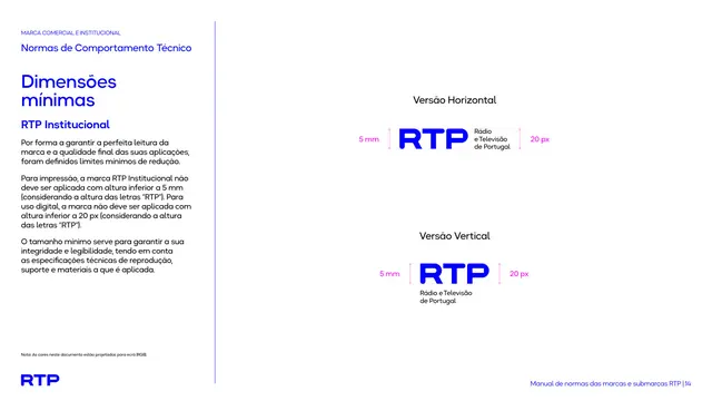 Minimum size, RTP Institucional mark