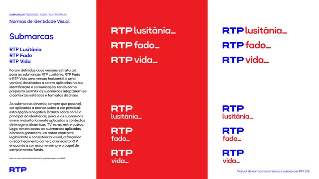 Sub-brand marks, RTP Lusitânia, Fado, Vida (usage variants)