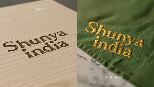 Shunya India logo application - engraved wood and embroidered fabric