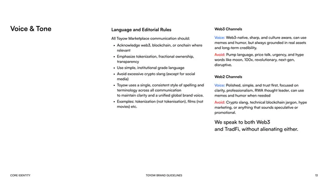 Toyow Voice & Tone - editorial rules and channel voices
