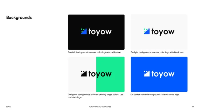 Toyow logo on backgrounds