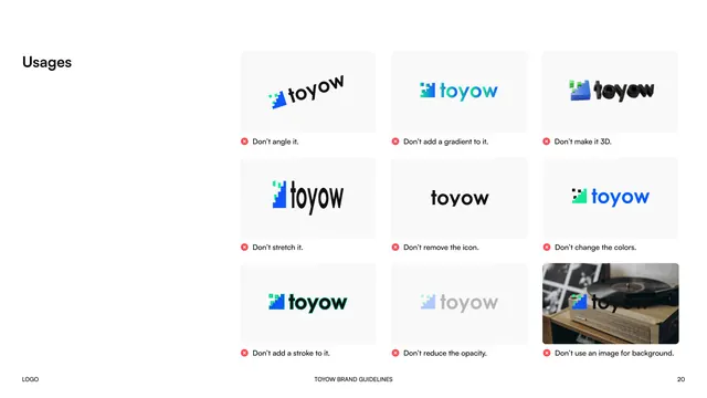 Toyow logo usage don'ts (full lockup)