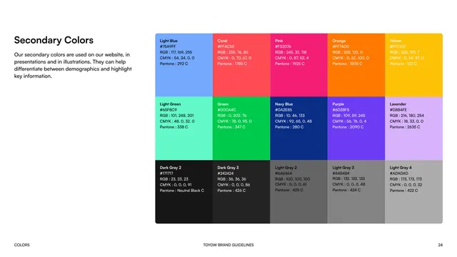 Toyow secondary colors, minimal, swiss, vibrant