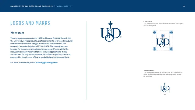 The USD monogram mark, corporate-clean, minimal, light