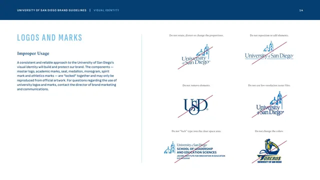 Improper logo usage, six dont examples, corporate-clean, light-mode, light