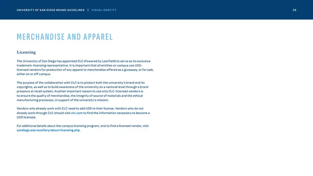Merchandise licensing, closing page, corporate-clean, minimal, light