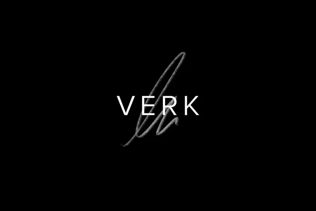 VERK logo mark, minimal, line-art, dark