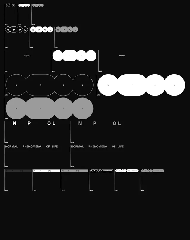 NPOL logo process grid sheet, minimal, swiss, dark