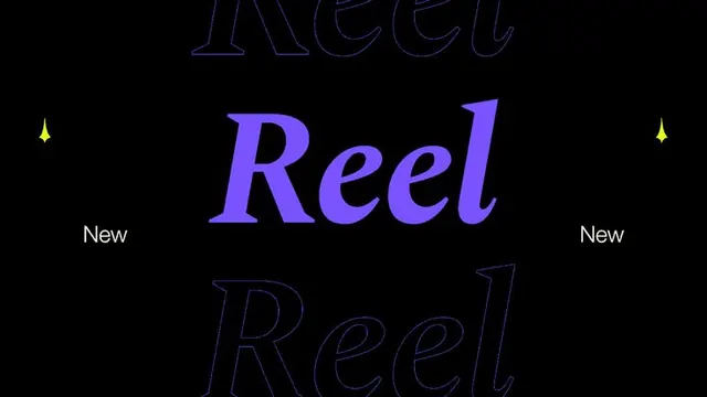 Layered serif Reel lockup on black, editorial, dark-mode, dark