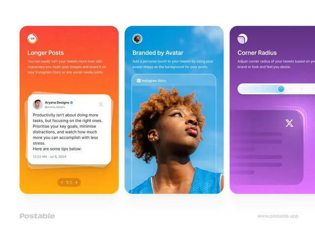 Postable feature-card showcase, flat, gradient-heavy, vibrant