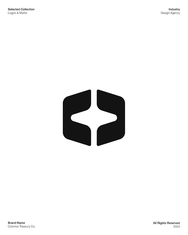 Cosmos Treasury Co. abstract mark on a logo presentation board, minimal, geometric, light
