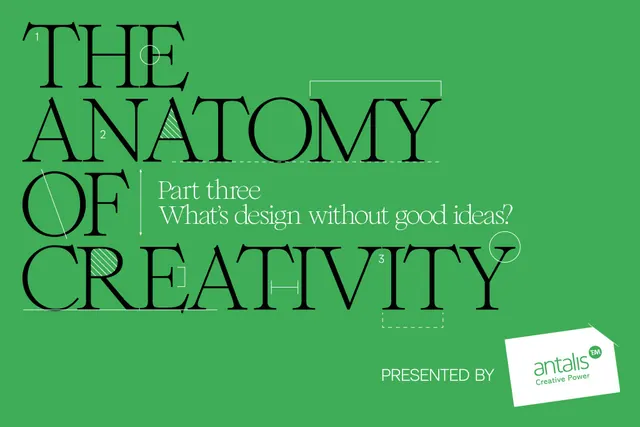 Anatomy of Creativity title slide with annotated serif type, editorial, minimal, vibrant