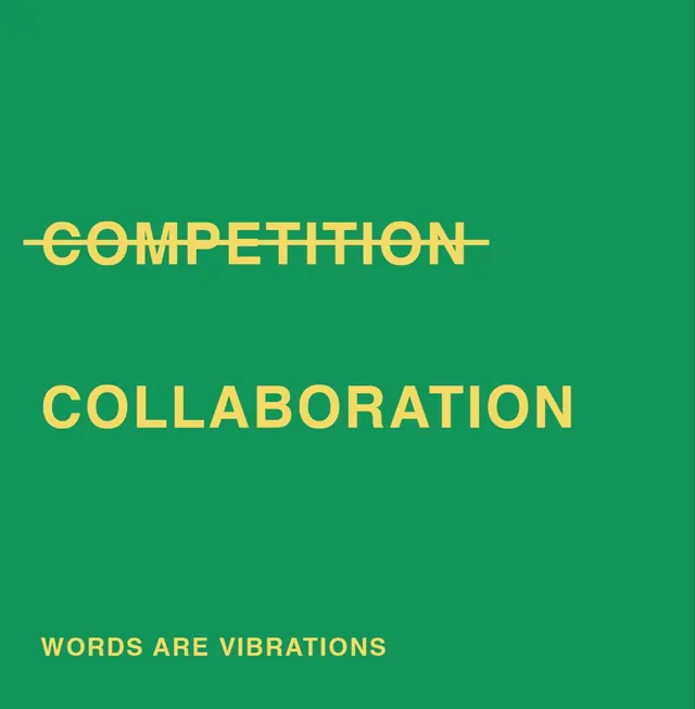 Competition vs Collaboration strikethrough poster, minimal, editorial, vibrant