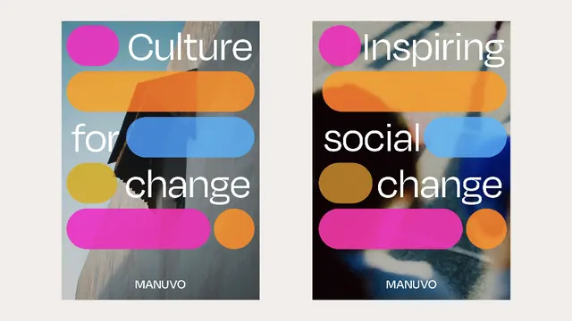 MANUVO pill-bar campaign poster pair, abstract, geometric, vibrant