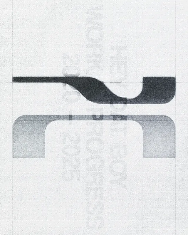 Work In Progress' ghosted-type monochrome poster, minimal, abstract, light