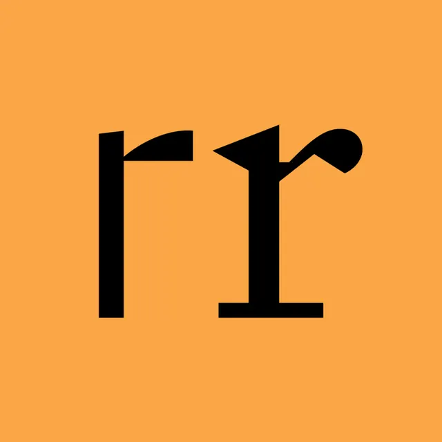 Double-r glyph study on orange, minimal, geometric, warm
