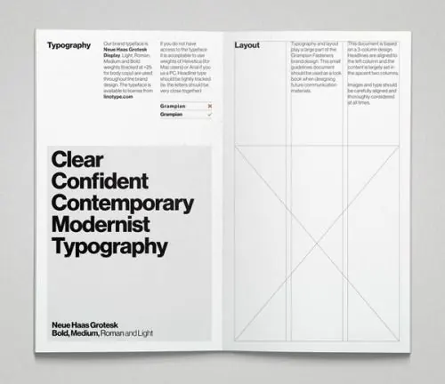 Swiss brand guideline spread, swiss, minimal, light