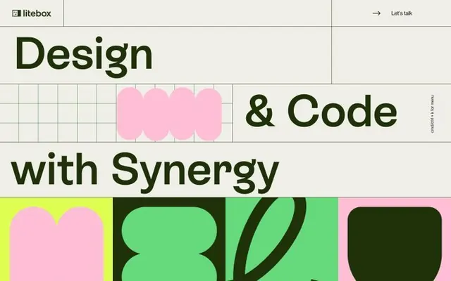 Litebox 'Design & Code with Synergy' hero header, minimal, editorial, light