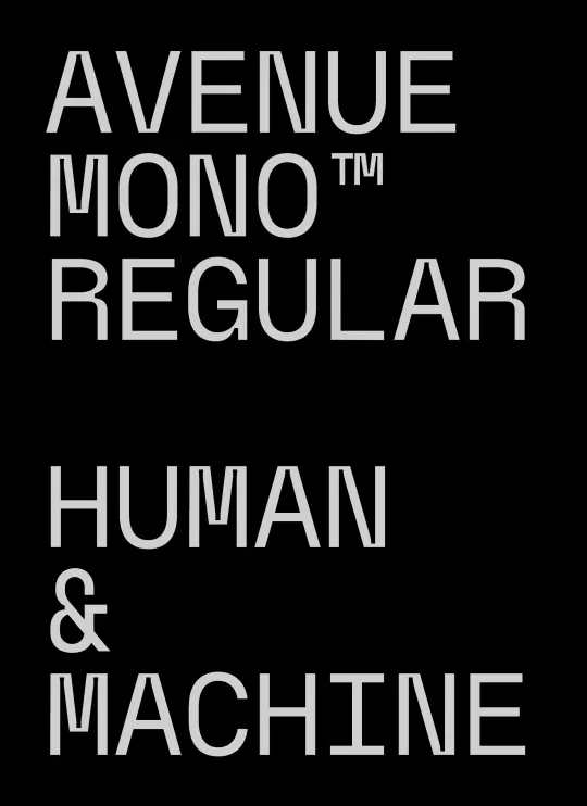 Avenue Mono all-caps type specimen, minimal, technical, dark