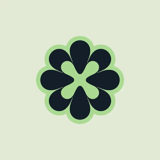 Navy and mint petal flower mark, minimal, organic, muted