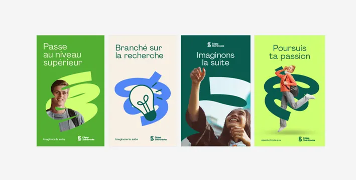 Cegep Sherbrooke green poster set, flat, corporate-clean, vibrant