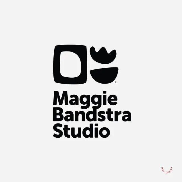 Maggie Bandstra Studio logo with hand-drawn marks, minimal, monochrome, dark