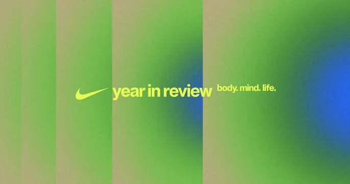 Green-to-blue year-in-review banner, minimal, gradient-heavy, light