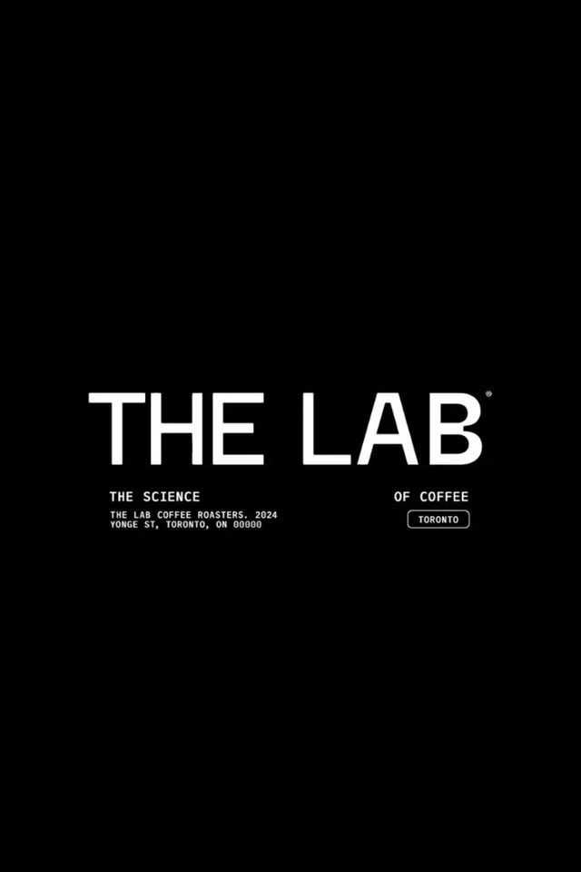 THE LAB coffee wordmark on black, minimal, dark-mode, dark