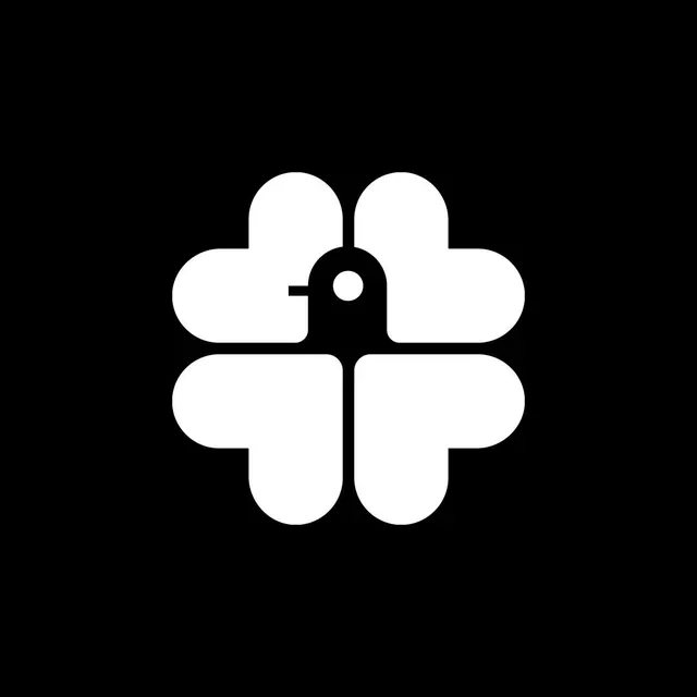 White four-petal clover logomark on black, minimal, geometric, dark