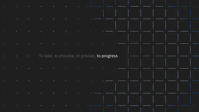Centered tagline on a fading dot-and-line grid, minimal, dark-mode, dark