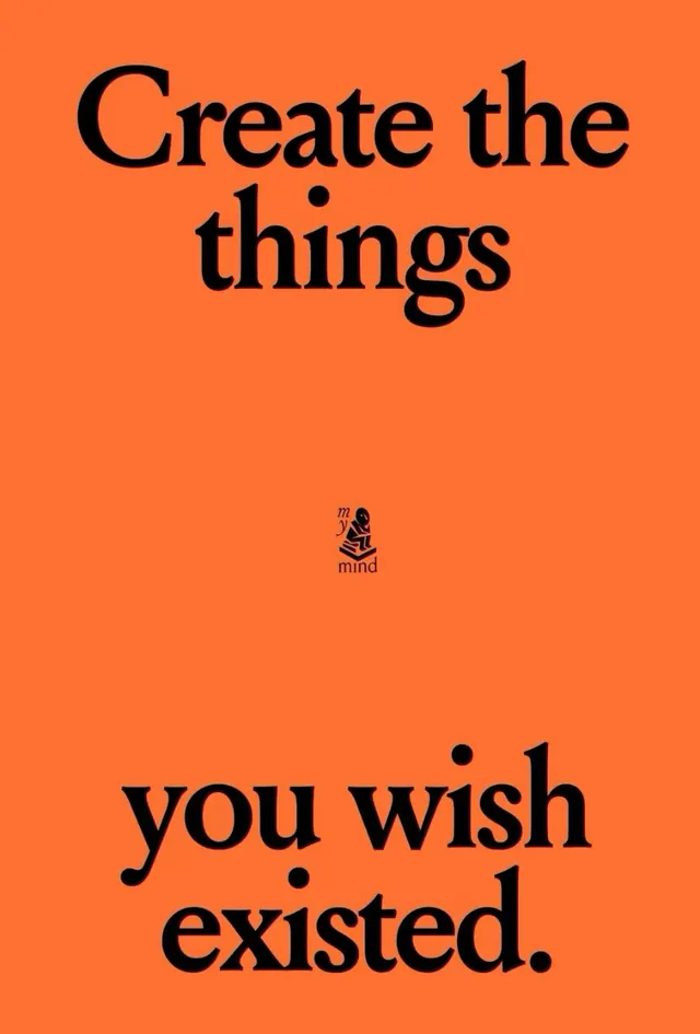 mymind orange manifesto poster, editorial, minimal, vibrant