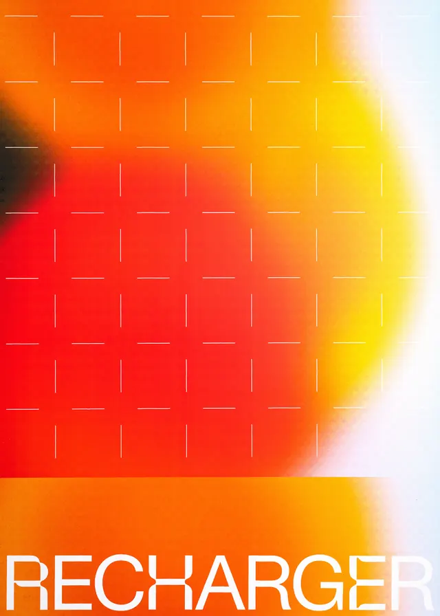 RECHARGER blurred warm-gradient poster, gradient-heavy, abstract, warm