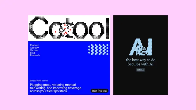 Cotool dot-matrix logo with electric-blue product card, minimal, geometric, vibrant