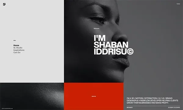 Modular grid designer portfolio hero, minimal, swiss, dark