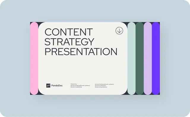 PandaDoc content strategy presentation cover, minimal, corporate-clean, light