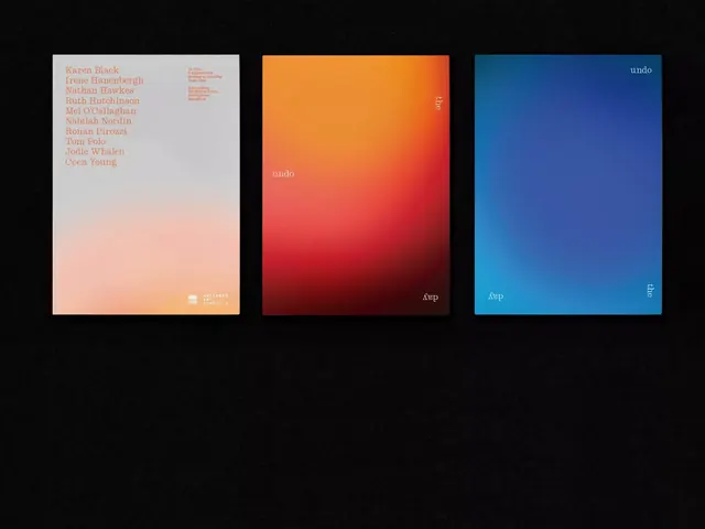 Gradient exhibition poster trio on black, minimal, editorial, dark