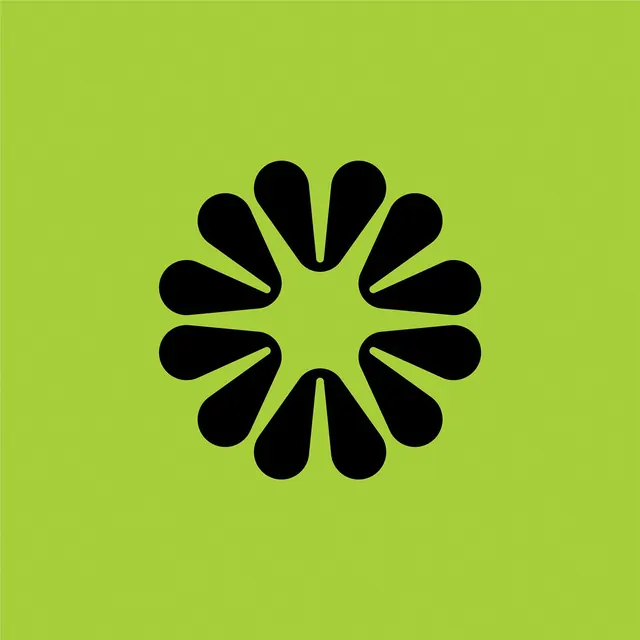 Black petal-burst mark on lime, minimal, geometric, vibrant