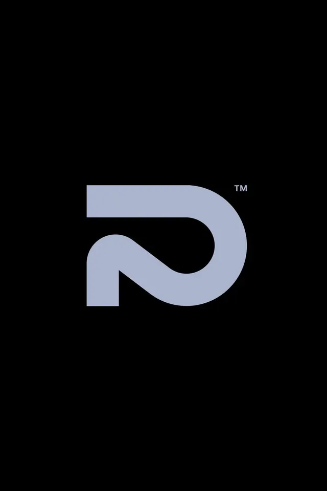 Monoline D monogram with looping negative space, minimal, geometric, dark