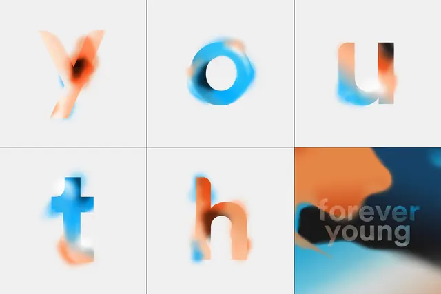 D5X brand identity with blurred gradient letters, gradient-heavy, geometric, gradient