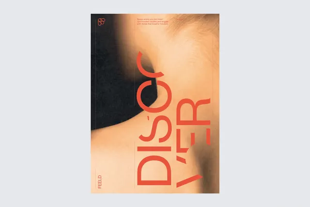 Feeld brand identity and typography on textured background, modern, editorial, warm