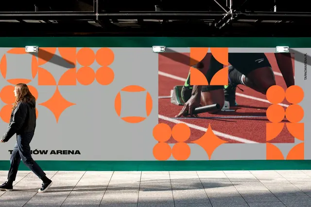 Tarnów Arena geometric billboard branding, geometric, minimal, vibrant