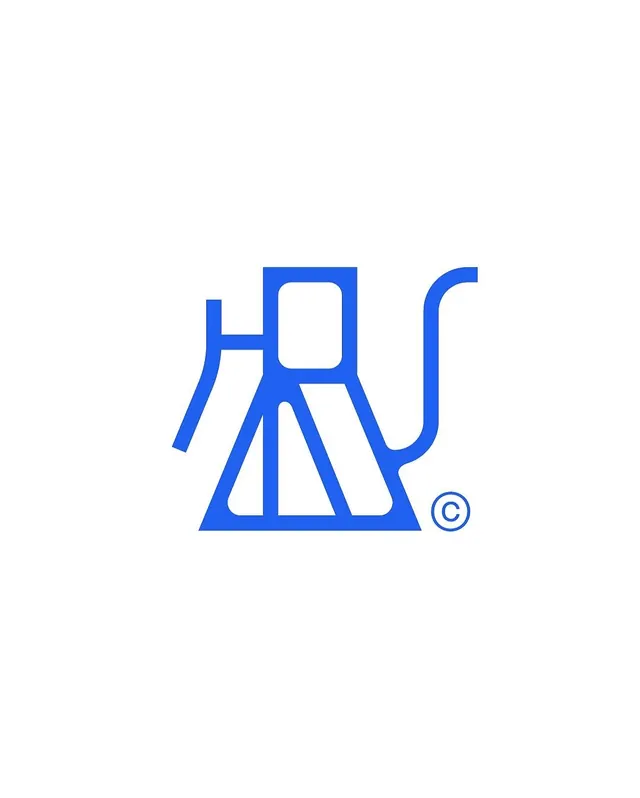 Blue line-built figurative monogram, minimal, geometric, light