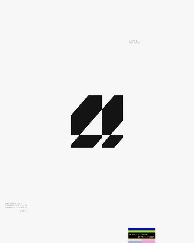 LUMN logo, sliced geometric monogram on off-white, geometric, abstract, light
